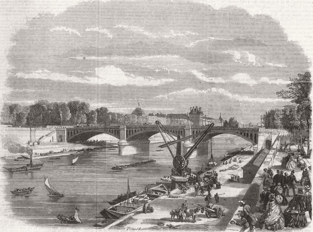 FRANCE. New bridge over the Seine at Paris-the Pont de Solferino 1860 print